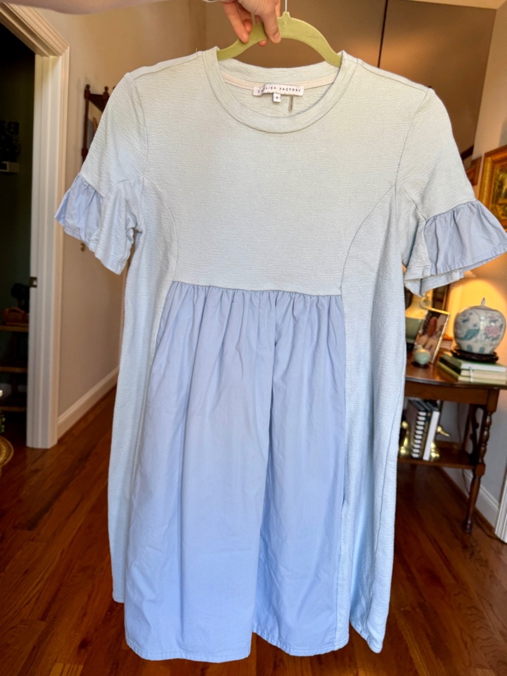 English Factory Pale Blue Tiered Ruffle Sleeve Dress